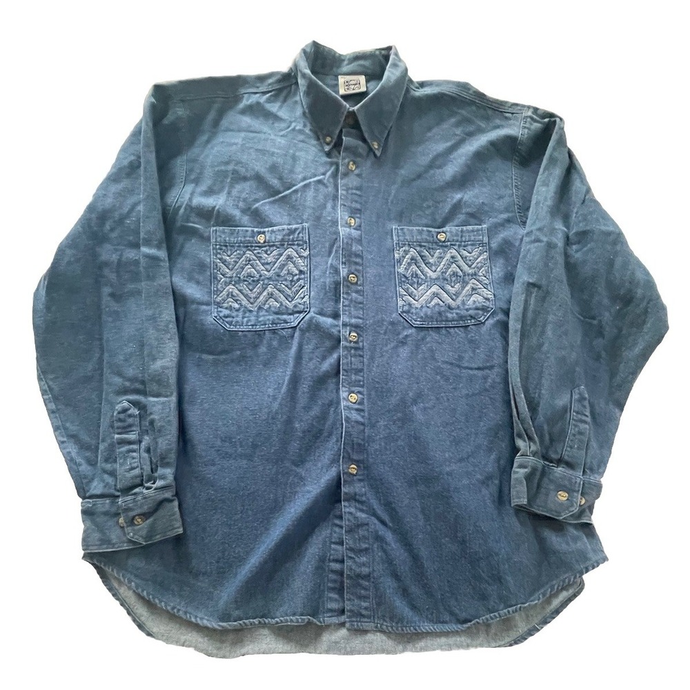 Vtg My Name Is Panama Denim Button Down Long Sleeve Top Women's X-Large
